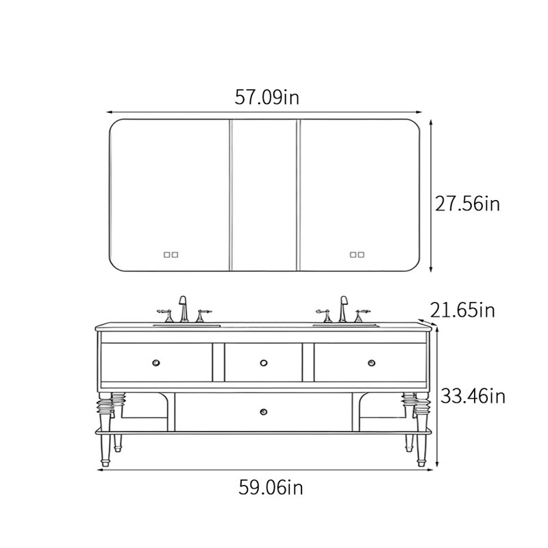 French style retro bathroom cabinet., Off-White, 59"