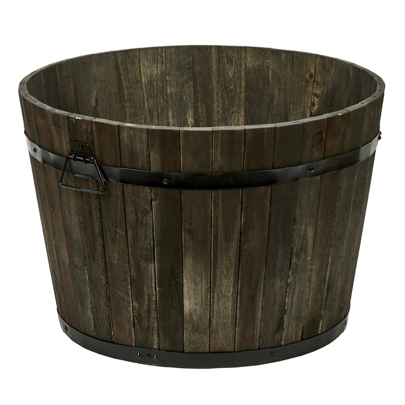 Pot à fleurs en baril Maresova, H 15 po x l 21,5 po x P 21,5 po, Brun