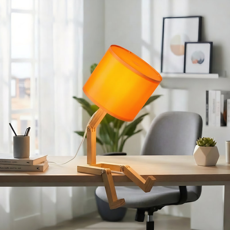 Lampe de table ajustable en forme d'homme avec abat-jour en tissu et support pour livres - veilleuse, Orange clair