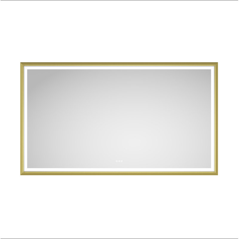 Miroir de salle de bain surdimensionné à DEL à cadre rectangulaire anti-buée à intensité variable, 48 po x 72 po, Doré