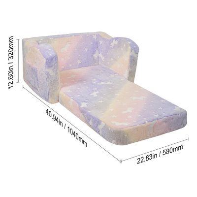 Canapé pour enfants, chaises tout-petits 2-en-1 confortables, canapé-lit pour tout-petit dépliable, canapé convertible en chaise longue, mobilier de salle de jeu pour enfants, filles et garçons, arc-en-ciel