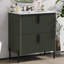 Meuble-lavabo 30 po avec lavabo en céramique et tiroirs pleine extension | Glissières à fermeture en douceur, conception cannelée, vert-1960297154