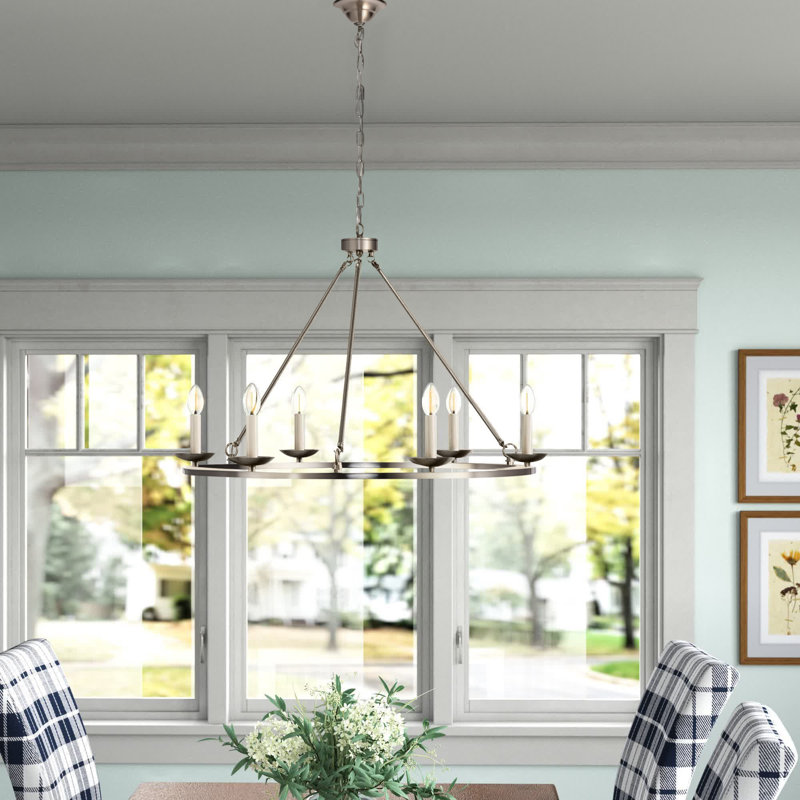 Pickensville 6 - Light Dimmable Wagon Wheel Chandelier, Burnished Nickel, 23.25" H x 32.4" W x 32.4" D