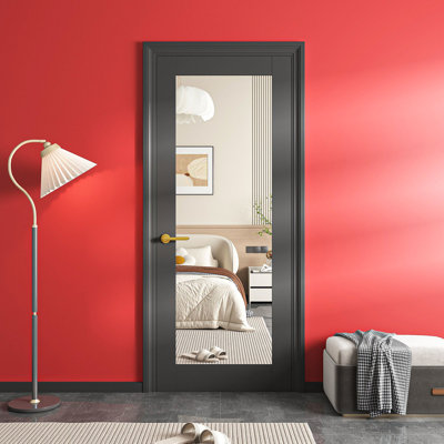 Black 1 Lite Mirror Interior Pantry French Doors Standard Door Slab Prefinished Solid Core Doors (Without Handle & Frame) 30'' X 80"H