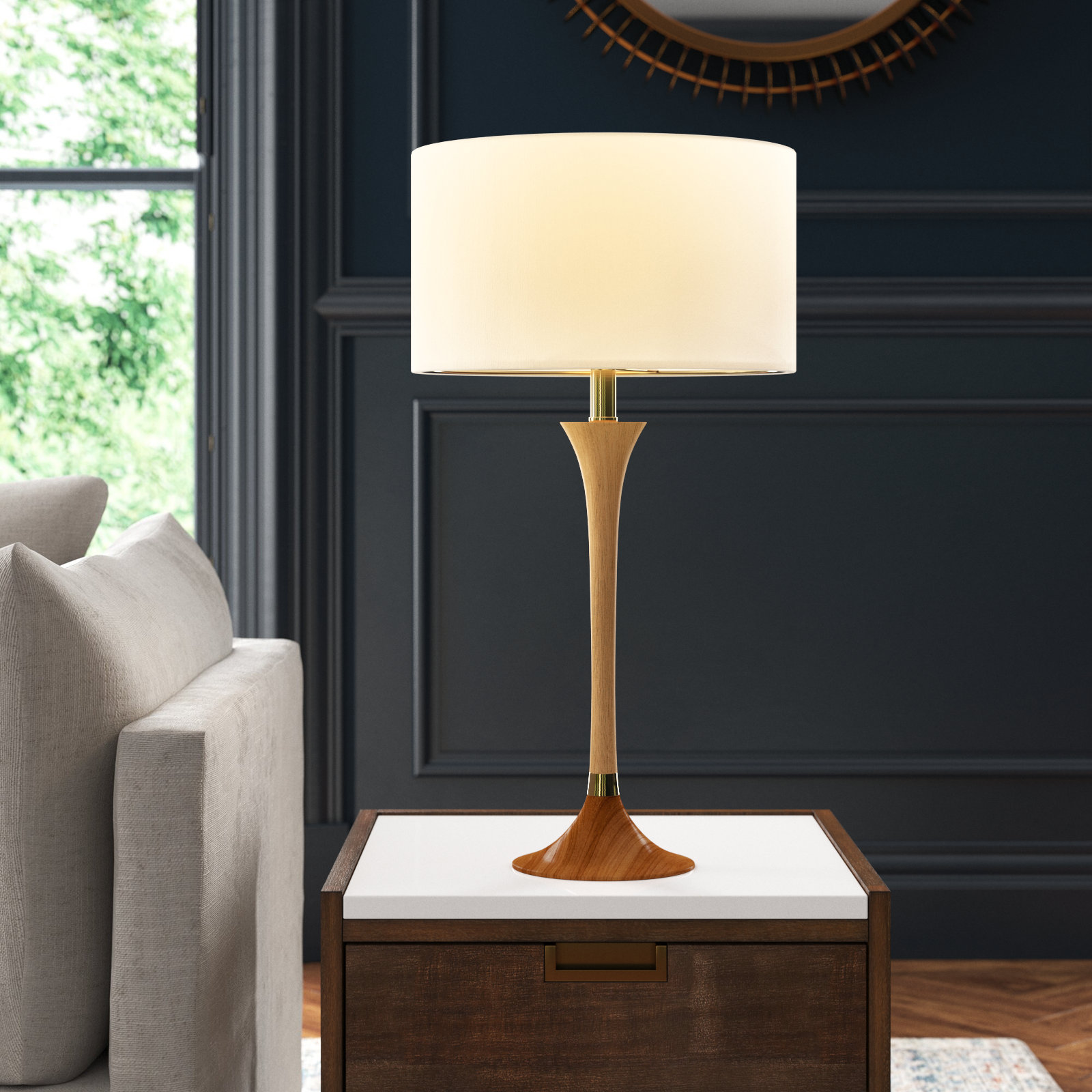 Remmy Table Lamp, Natural/Antique Brass