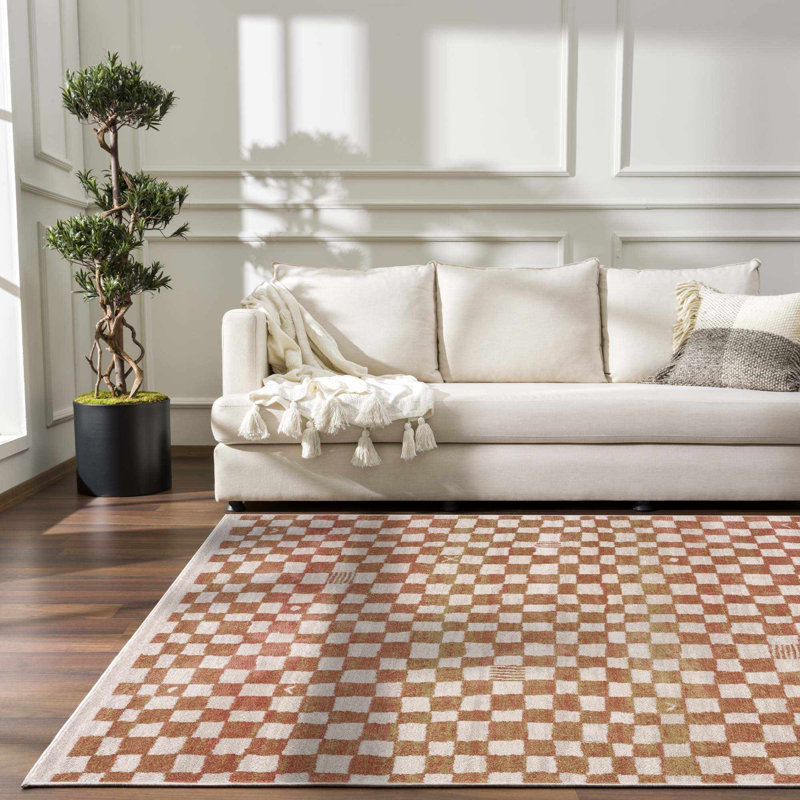 Briawood Checkered Beige Area Rug, Rectangle 8'10" x 12'