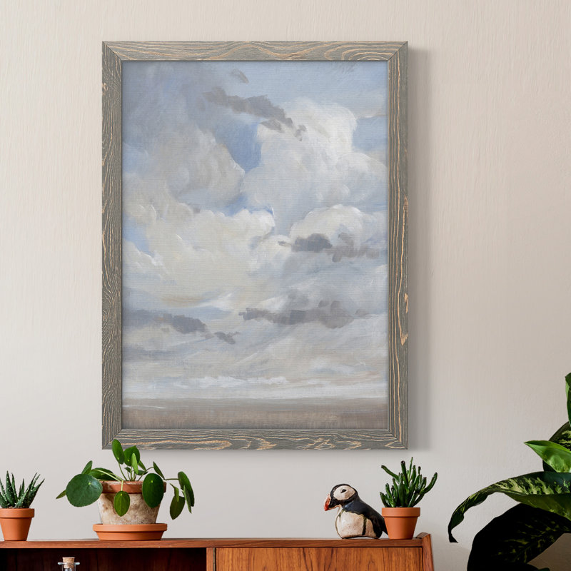 Ciel bleu I - Peinture sur toile encadrée, H 44 po x l 31 po x P 1 po, Gris