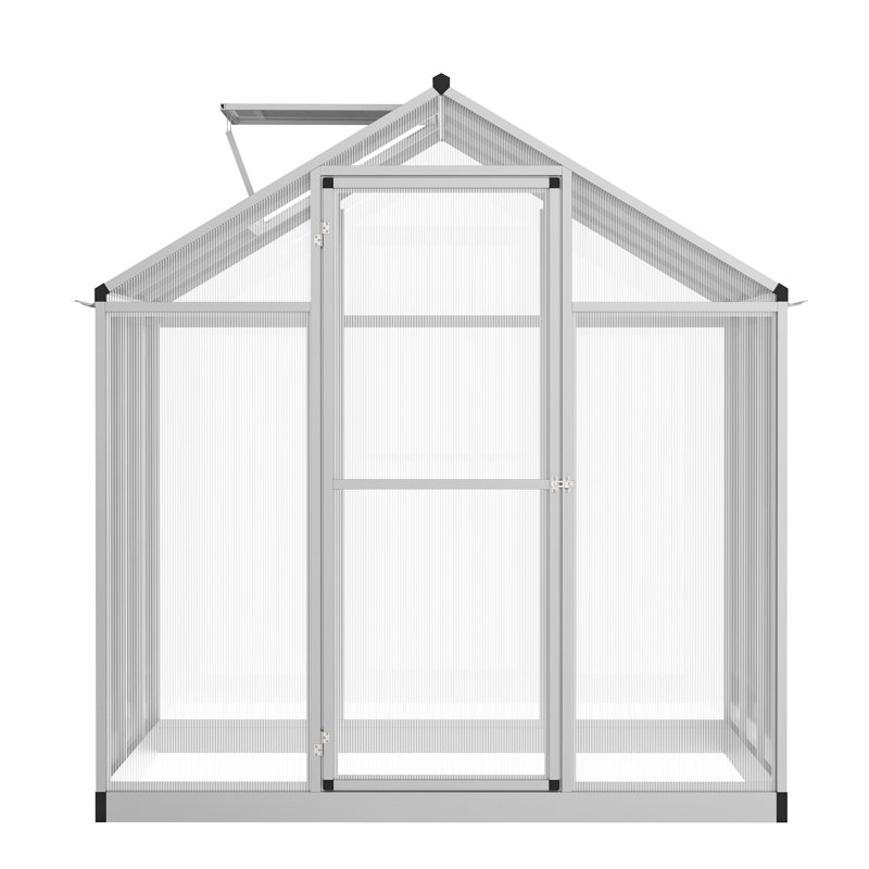 6' L x 6' W Walk-In Polycarbonate Greenhouse with Roof Vent for Ventilation & Rain Gutter, Hobby Greenhouse for Winter