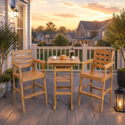 HIPS Bar Stools Set of 2 and 1 High Top Bar Table,Patio Bar Set for Garden,Balcony and Backyard,Brown