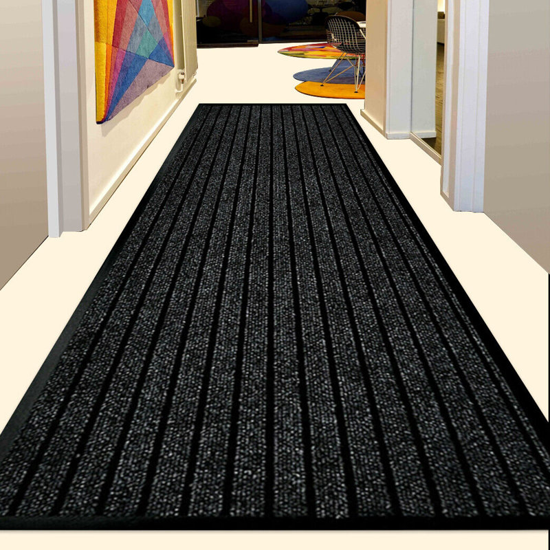 Non-Slip Indoor Outdoor Door Mat, Black, Rectangle 60 x 180 cm