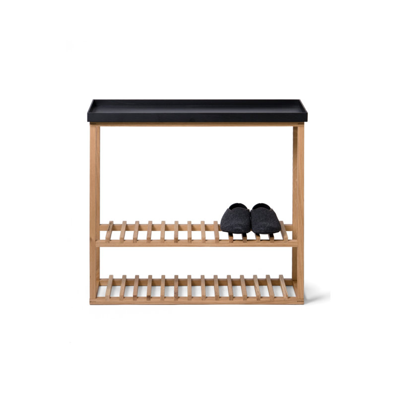 32'' W Solid Wood Console Table, Natural, Black
