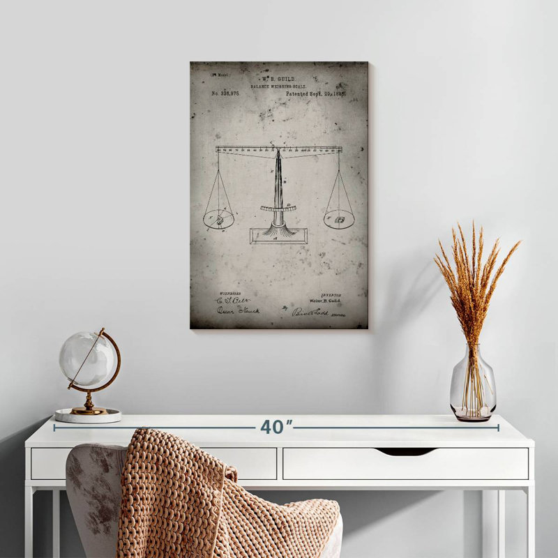 Affiche de brevet «Faded Gray Scales Of Justice», H 24 po x l 16 po