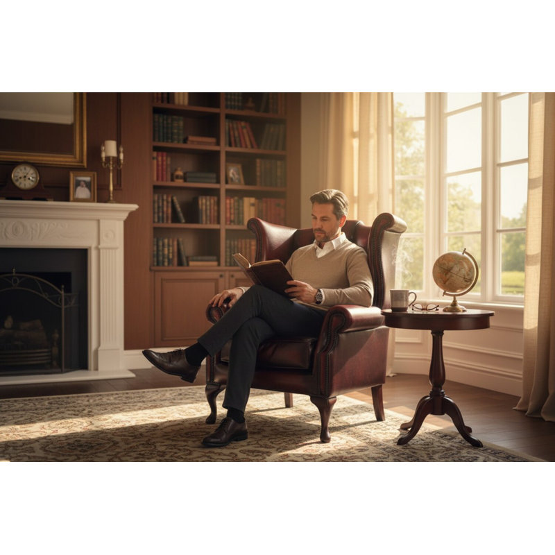 High Back Chesterfield Upholstered Wingback Chair, Antique Oxblood