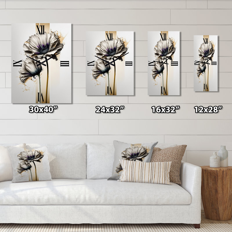 Jakhari - Floral Wall Clock, 32" H x 16" W x 1" D