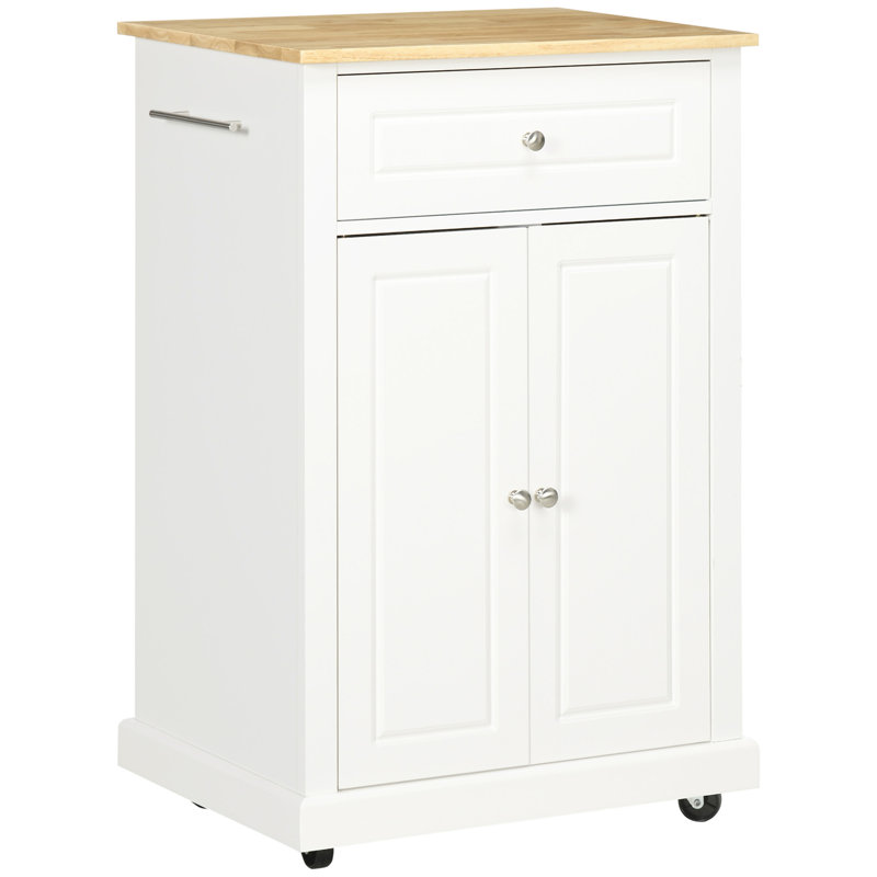 Rolling Kitchen Island Cart, Portable Serving Trolley Table with Drawer, Adjustable Shelf and 2 Towel Racks, Cream White/Oak