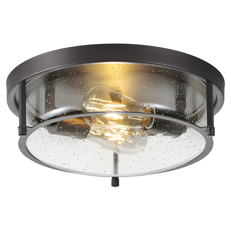 2-E26 Light Classic Vintage Dimmable Flush Mount Light Fixture, Black, Clear