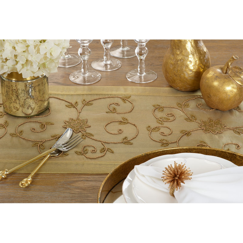 Beaded Design Handmade Table Runner, Gold