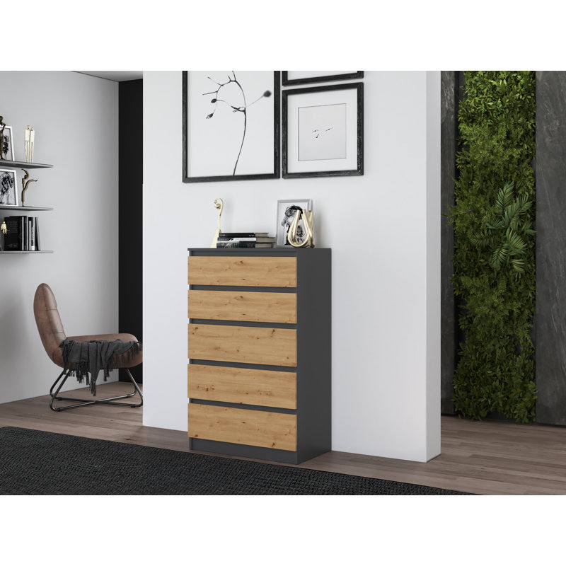Tonya 5 Drawer 70cm Chest of Drawers, Anthracite/Artisan Oak