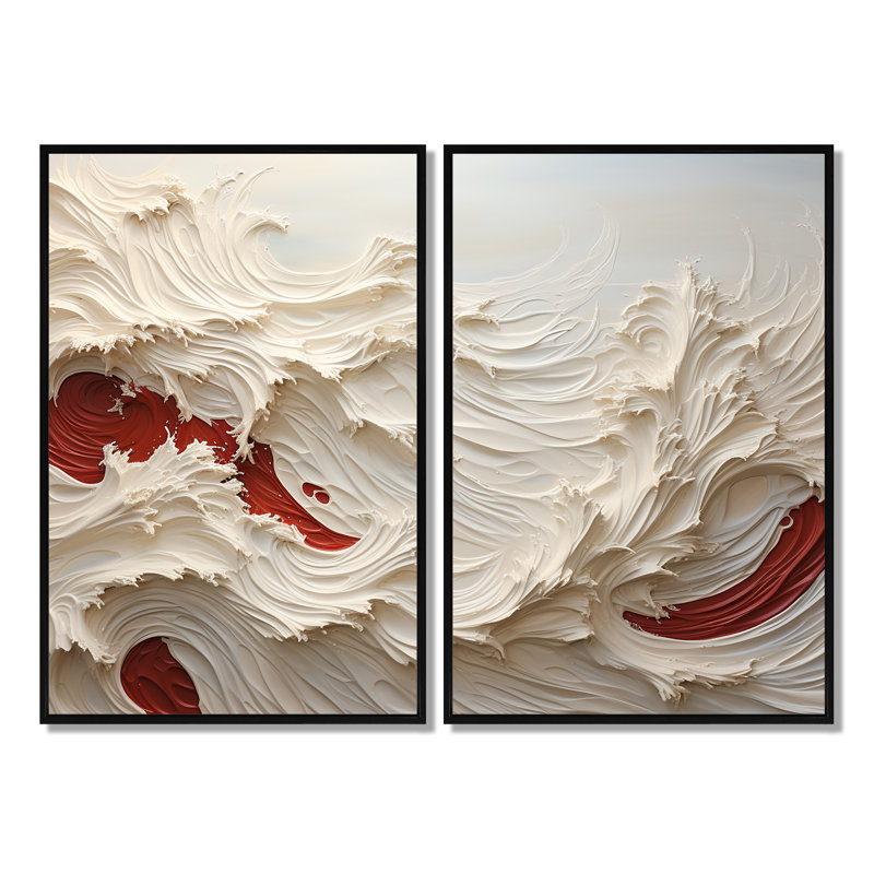 Vague blanche et rouge de style Papercut - impressions d'art sur toile blanches, Black, 36" H x 48" W