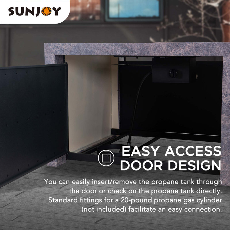 Sunjoy 38" Square Stone and Steel Propane Fire Pit Table