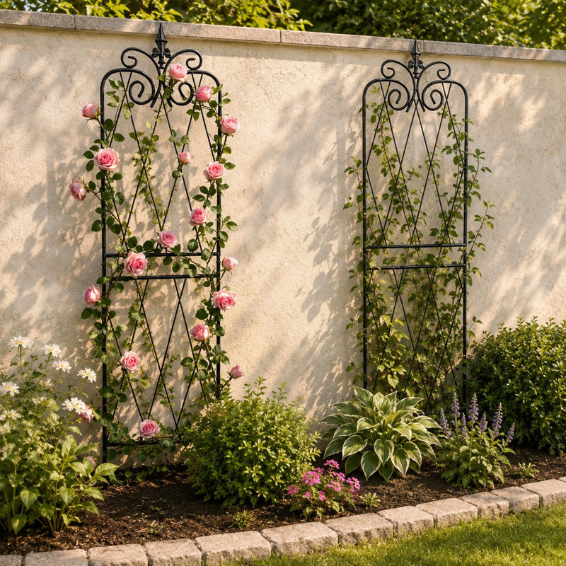 Ensemble de treillis de jardin en métal 2 pièces 59 po avec plateau à volutes, H 58 po x l 25 po x P 2 po