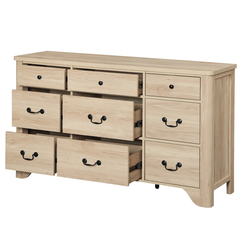 Commode horizontale 9 tiroirs Haikey, Chêne