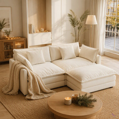 Canapé à deux places en chenille avec repose-pieds, canapé modulaire en L à deux places avec repose-pieds, causeuse avec repose-pieds pour petit espace de vie, chenille