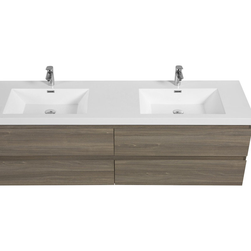 Meuble-lavabo de salle de bain avec 4 tiroirs à fermeture en douceur, Gris