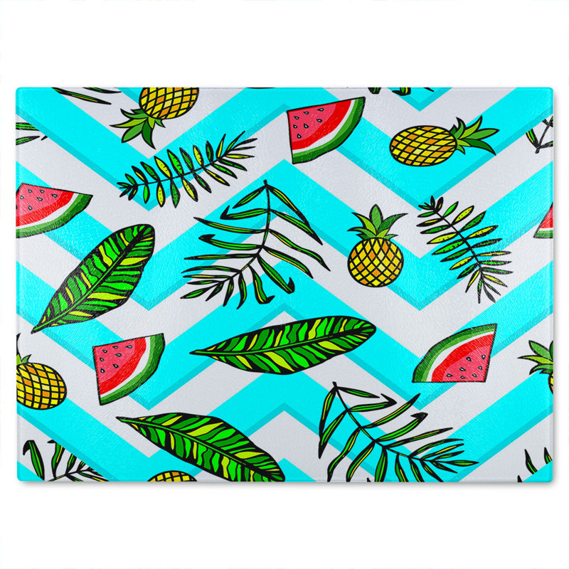 Pineapple & Watermelon Glass Chopping Board, 28cm L x 20cm W