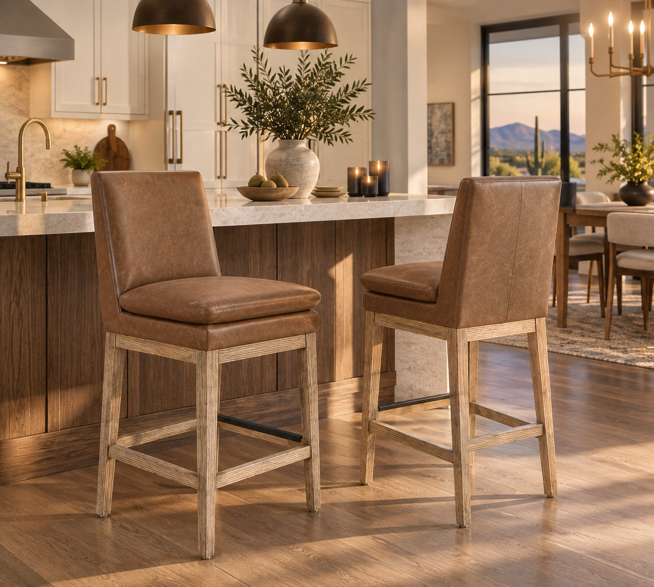 Bethea Genuine Leather Counter Stools, Marseille Saddle, 2