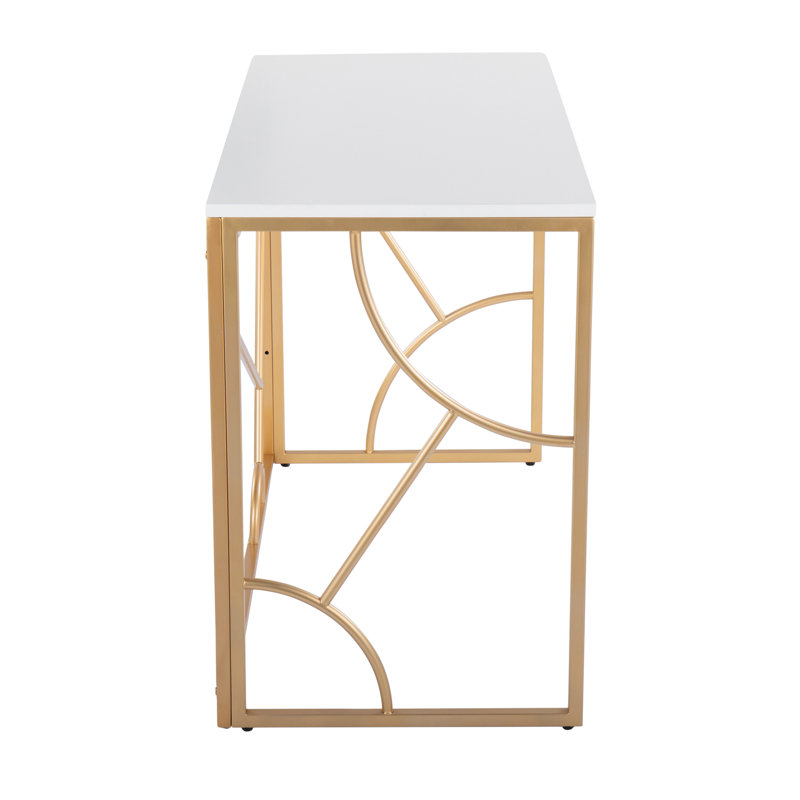 White and Gold Geometric Metal Frame Writing Desk