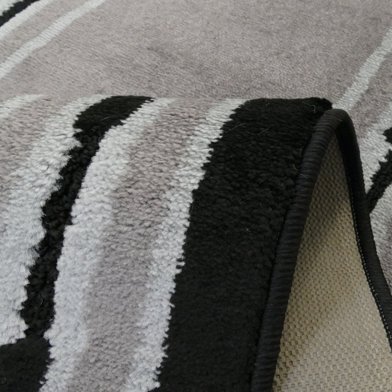Custom Size Washable Medium Profile Anti-Slip Dot Bordered Gray Design Rug, Runner 2'2" x 5'