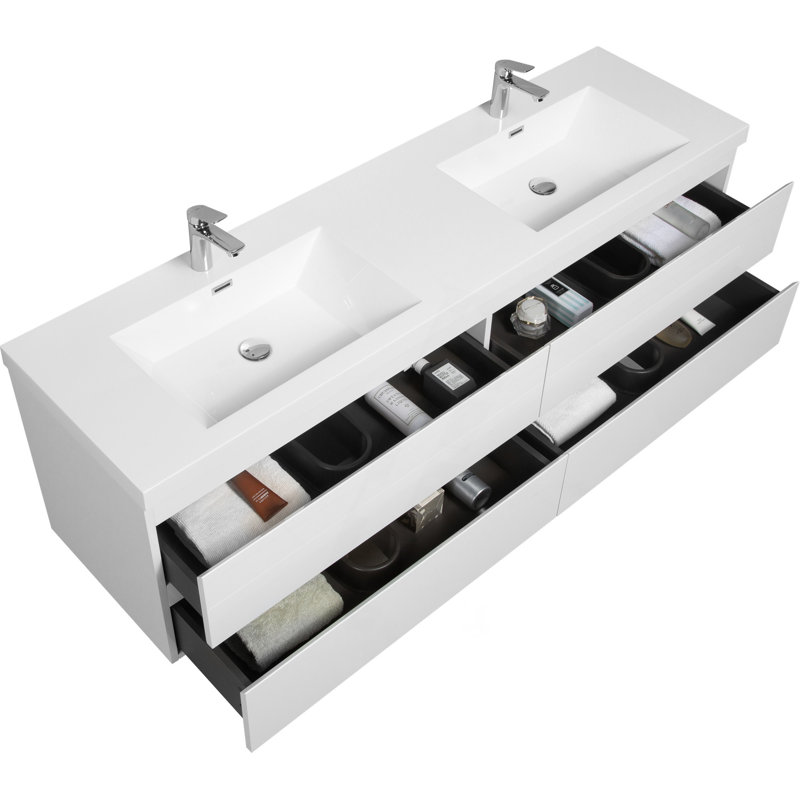 Meuble-lavabo flottant 72 po avec lavabo 72 po, 71", Blanc, Blanc