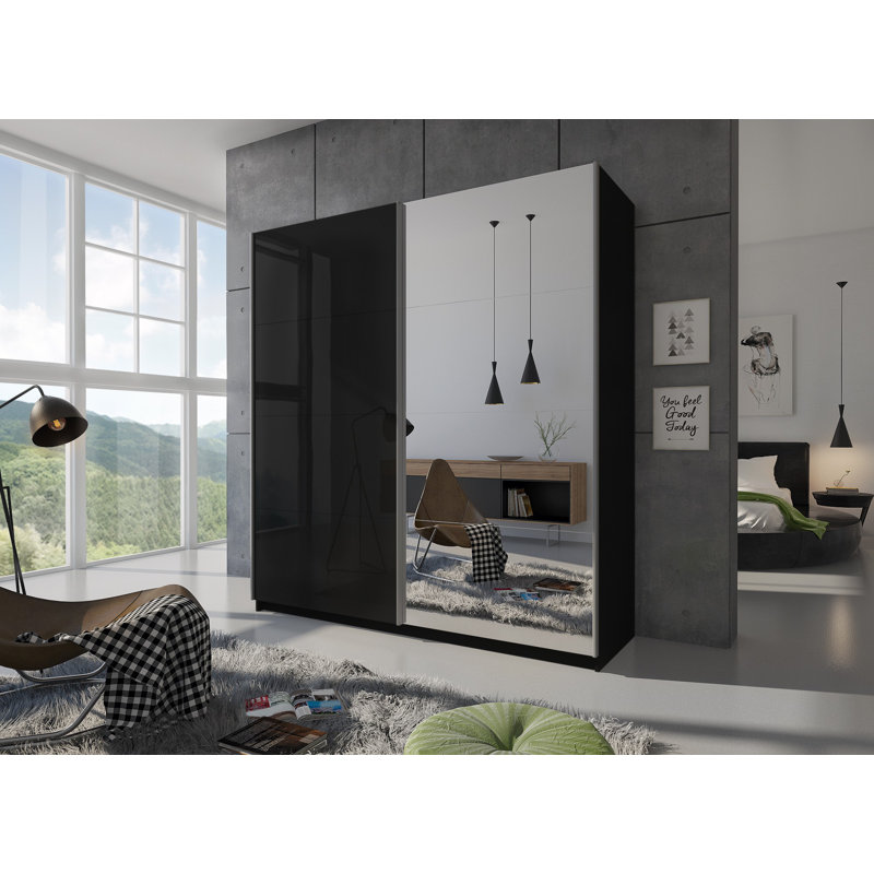 Varonique 2 Door Sliding Wardrobe, 215cm H x 194cm W x 62cm D, Black