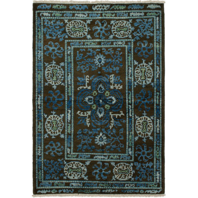 Tapis de zone en laine brun/bleu 5 pi 2 po x 7 pi 9 po à la main one-of-kind-noué la 2010 shalimar Céline