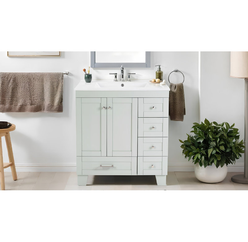 Meuble-lavabo de salle de bain avec lavabo et tiroirs à fermeture en douceur, Bleu/gris