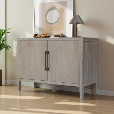 47.25-Inch Farmhouse Sideboard With Pine Veneer And 2 Doors, Retro Buffet With Adjustable Feet