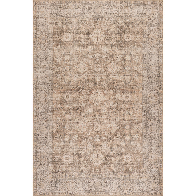 Jeccica Distressed Vintage Medallion Jute Blend Polyester Area Rug, Rectangle 4' x 6'