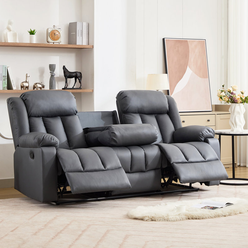 Kyleigh 3 Seater Faux Leather Reclining Sofa, Grey