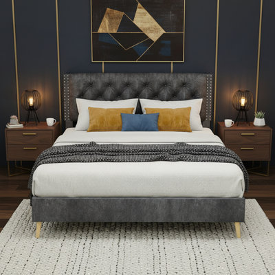 Full Size Soft Package Bed with Tufted Headboard for Stable Sleep
