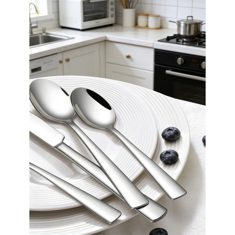 Ensemble de couverts 40 pièces en acier inoxydable pour 8 personnes, ensemble de couverts polis miroir avec couteaux de table, fourchettes, cuillères, fourchettes à salade et cuillères à café, allant au lave-vaisselle pour la maison et le restaurant