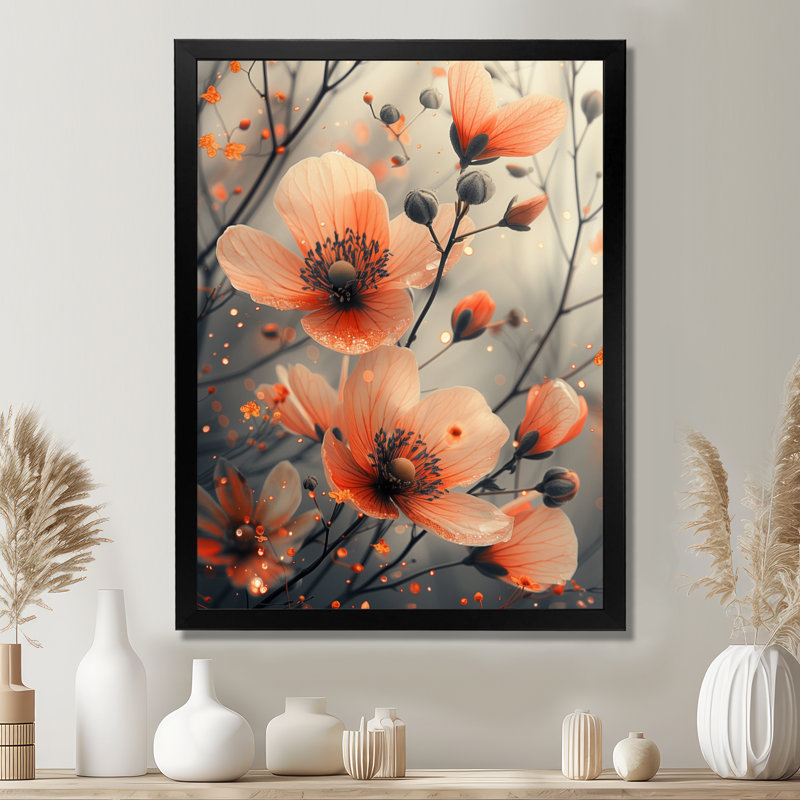 Orange orange, coucher de soleil, splendeurs et fées - art mural fleurs, Toile encadrée noire simple