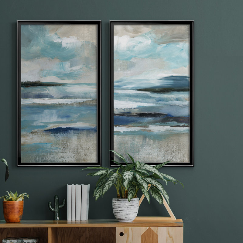 «Distant Drama I», ensemble de 2 peintures sur toiles, H 18,5 po x l 49 po, Toile encadrée, Noir