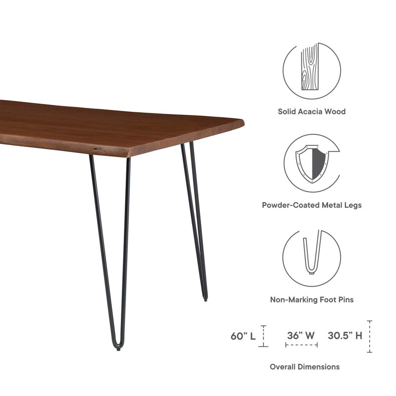 Ardor 60" Black Walnut Acacia Wood Dining Table with Hairpin Legs