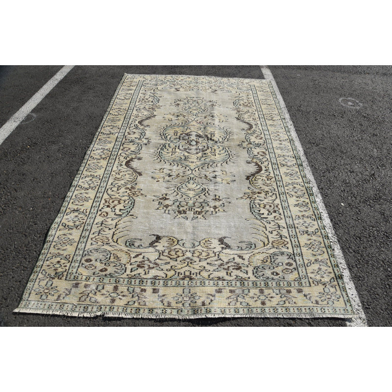 Tapis turc, tapis rétro, tapis Boho, grands tapis de 5,7 x 9 pi, tapis oriental beige, tapis de chambre à coucher