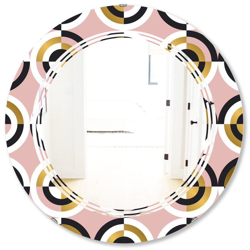 Miroir mural circulaire à motif géométrique abstrait I moderne triple C, 31,5 po x 31,5 po