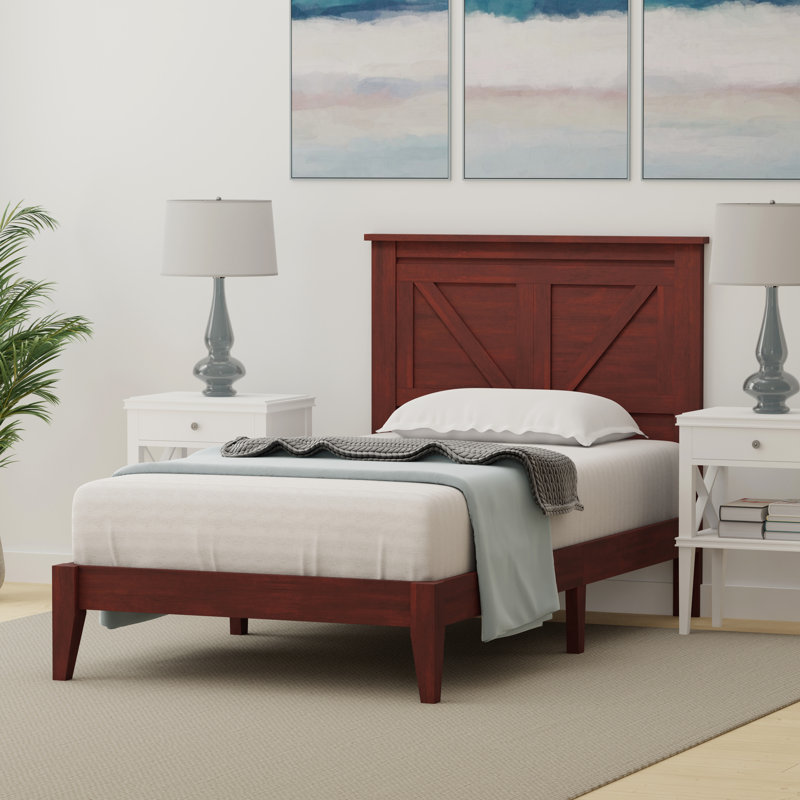 Lit plateforme en bois massif Marksbury - cerisier classique Marksbury, Merisier, Simple