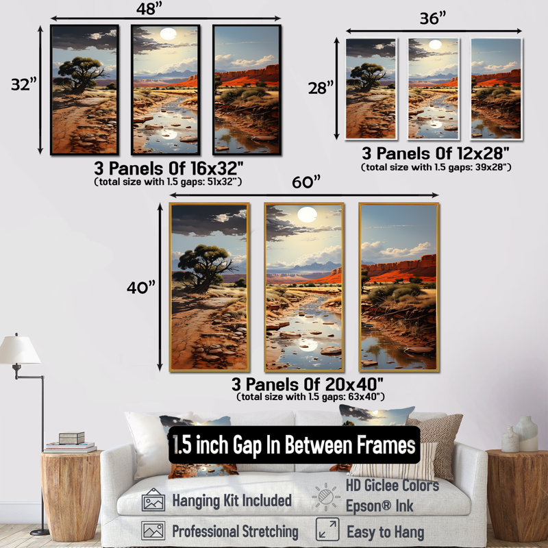 «Moonlit Sunset On Canyon Landscape I - Canyon & Desert», art mural, H 28 po x l 36 po x P 1 po, Cadre flottant noir