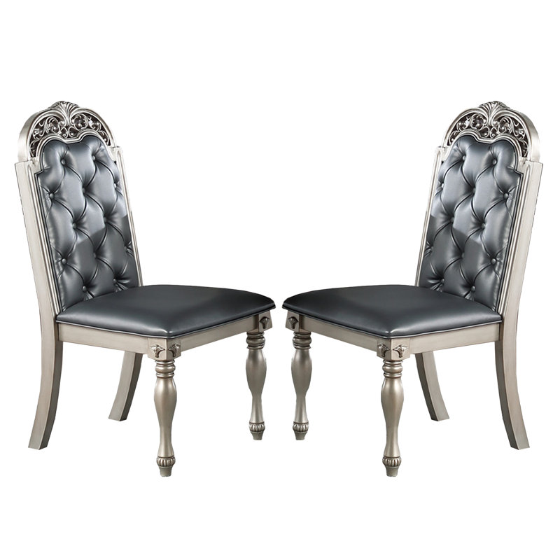 Ensemble de 2 chaises de salle à manger rembourrées en polyuréthane, argent, L 23 po x l 25 po x H 42 po, bois d'hévéa, ensemble de 2 pièces, chaise, argent, comprend 2 pièces par boîte