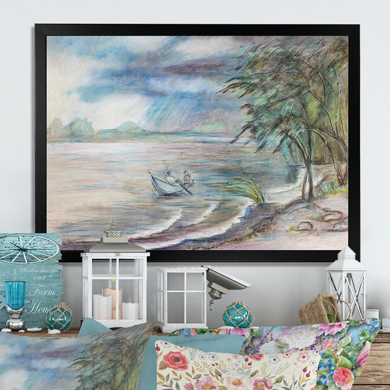 «Summer Landscape River», reproduction sur cadre flottant sur toile, Cadre noir, H 8 po x l 12 po x P 1 po